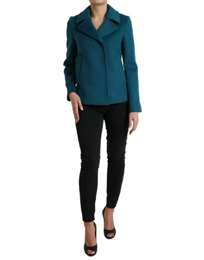 Shop Dolce & Gabbana Blue Trench Wool Cashmere Short Coat Jacket