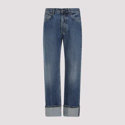 Shop Alexander Mcqueen Blue Washed Cotton Turn Up Jeans