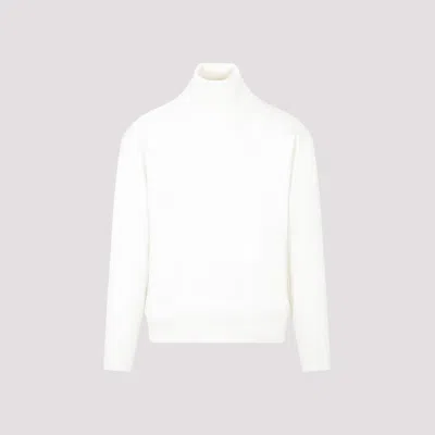 Shop Bally Bone White Wool Turtleneck Sweater