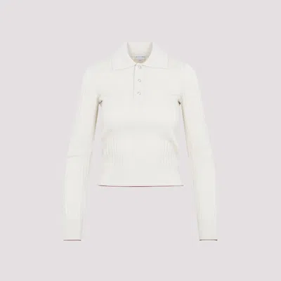 Shop Bottega Veneta Bone Ribbed Cotton Polo Shirt In White