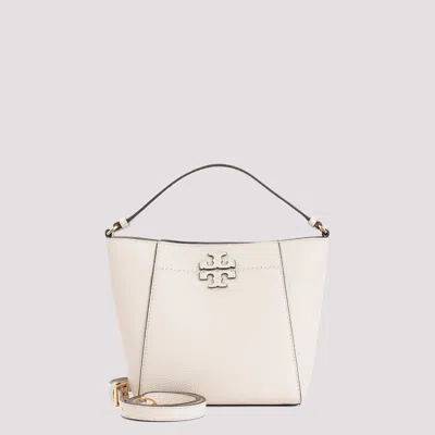 Shop Tory Burch Brie Mcgraw Small Calf Leather Bucket Bag In Nude & Neutrals