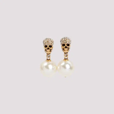 Shop Alexander Mcqueen Brass Pearl Skull Earrings In Metallic