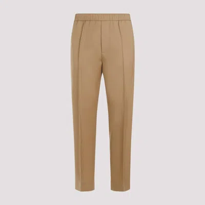 Shop Lanvin Brown Desert Wool Tapered Elasticated Trousers In Nude & Neutrals