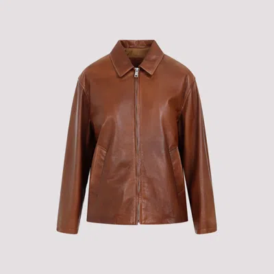 Shop Prada Brown Lamb Leather Jacket In Nude & Neutrals