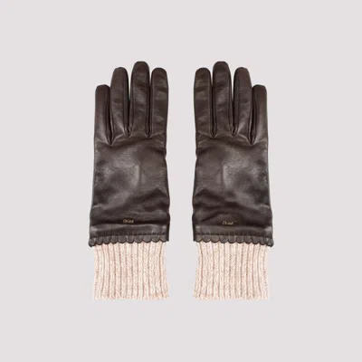 Shop Chloé Brown Leather Jamie Gloves In Nude & Neutrals