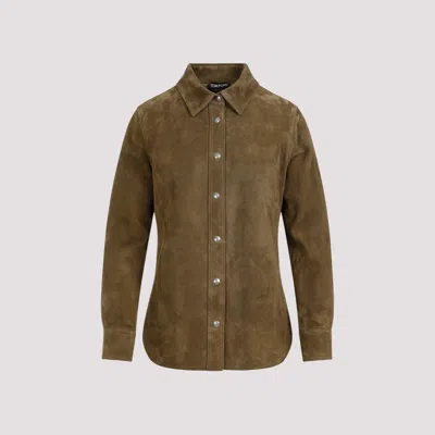 Shop Tom Ford Brown Soft Suede Lamb Leather Shirt