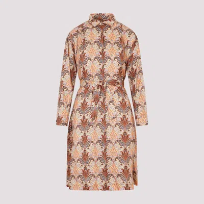 Shop Etro Brown Wool And Silk Printed Shirt Dress