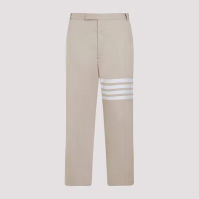 Shop Thom Browne Camel Beige Cotton Unconstructed Straight Leg Trousers In Nude & Neutrals