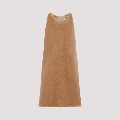 Shop Totême Chestnut Wool-teddy Dress In Nude & Neutrals