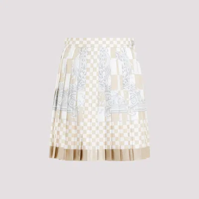 Shop Versace Damier Print Skirt In Nude & Neutrals