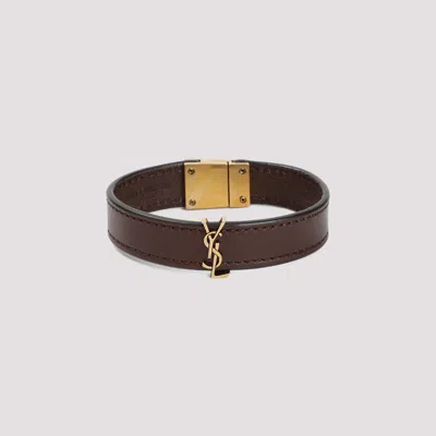 Shop Saint Laurent Dark Brown Chocolate Calf Leather Bracelet