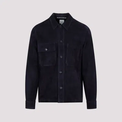 Shop Paul Smith Dark Navy Suede Leather Shirt In Blue