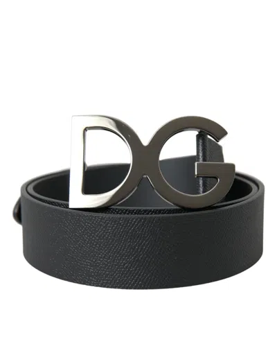 Shop Dolce & Gabbana Black Leather Silver Logo Metal Buckle Belt