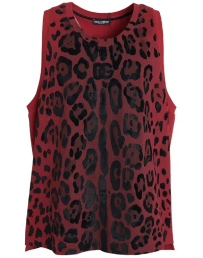 Shop Dolce & Gabbana Red Leopard Print Sleeveless Tank T-shirt