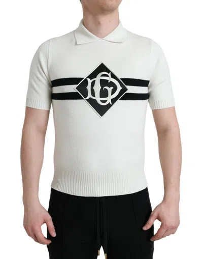 Shop Dolce & Gabbana White Dg Logo Collared Henley Shirt T-shirt