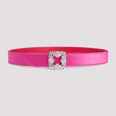 Shop Manolo Blahnik Fuchsia Satin Crystal Buckled Belt In Pink & Purple