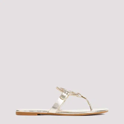 Shop Tory Burch Gold Bovine Leather Miller Pave Sandal In Metallic