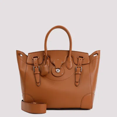 Shop Ralph Lauren Gold Soft Ricky 33 Calf Leather Handbag In Brown