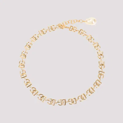 Shop Dolce & Gabbana Golden Dg Logo Brass Necklace In Metallic