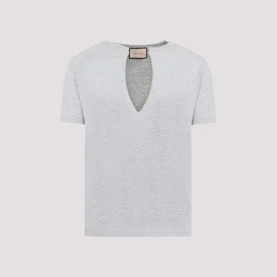 Shop Gucci Gray Melange Cotton T-shirt In Grey