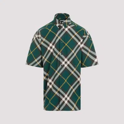 Shop Burberry Green Check Cotton Shirt
