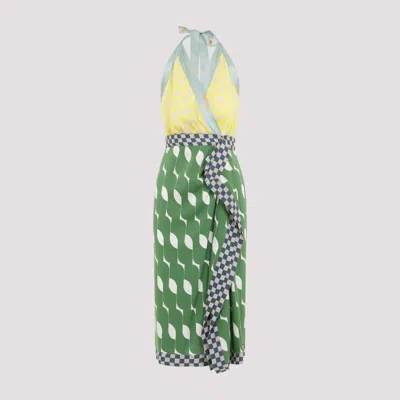 Shop Dries Van Noten Green Dole Silk Midi Dress