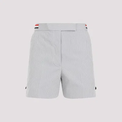 Shop Thom Browne Grey Angled Pocket Thigh Length Cotton Shorts