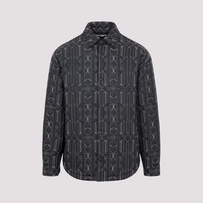 Shop Palm Angels Grey Anthracite All Monogram Quilted Overshirt