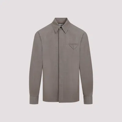 Shop Bottega Veneta Grey Ocre Melange Wool Twill Shirt