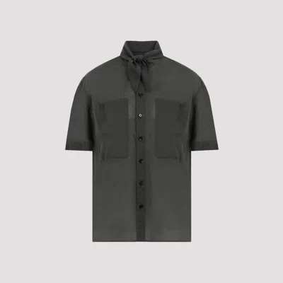 Shop Lemaire Grey Short Sleeves With Foulard Cotton Shirt In Green