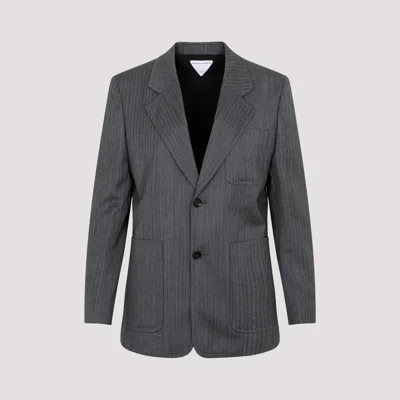 Shop Bottega Veneta Grey Wool Chevron Jacket