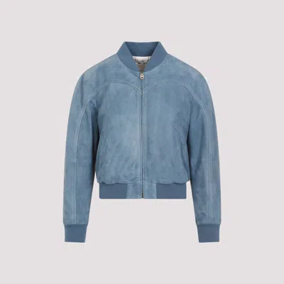 Shop Chloé Grizzled Blue Lamb Suede Leather Jacket