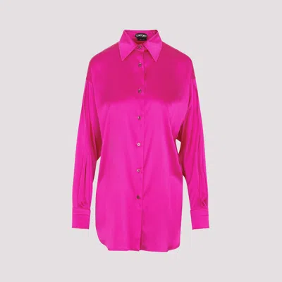 Shop Tom Ford Hot Pink Stretch Silk Satin Shirt In Pink & Purple