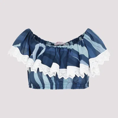 Shop Pucci Indaco Cotton Top In Blue