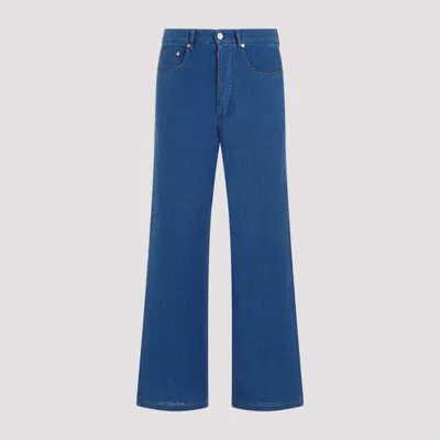 Shop Palm Angels Indigo Blue Cotton Chambray 5 Pockets Pants