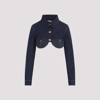 Shop Jean Paul Gaultier Indigo Trompe-l`œil Crop Jacket In Blue