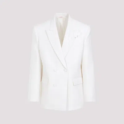 Shop Valentino Ivory Double Breasted Virgin Wool Jacket In White