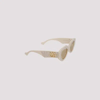 Shop Gucci Ivory Crystal Sunglasses In Nude & Neutrals