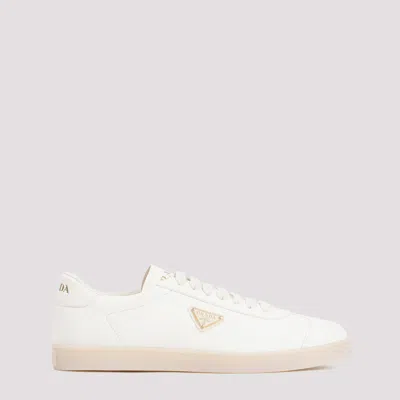 Shop Prada Ivory Iane Deer Leather Sneakers In White