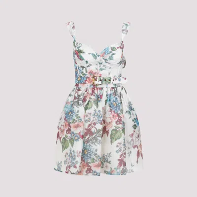 Shop Zimmermann Ivory Matchmaker Linen-silk Mini Dress In Multicolour