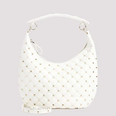 Shop Valentino Ivory Small Hobo Rockstud Spike Calf Leather Bag In White