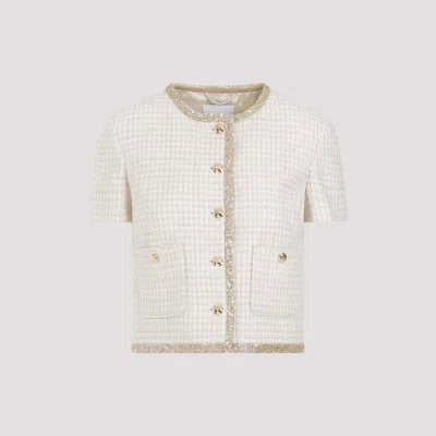 Miu Miu Check-pattern Tweed Jacket In Nude & Neutrals