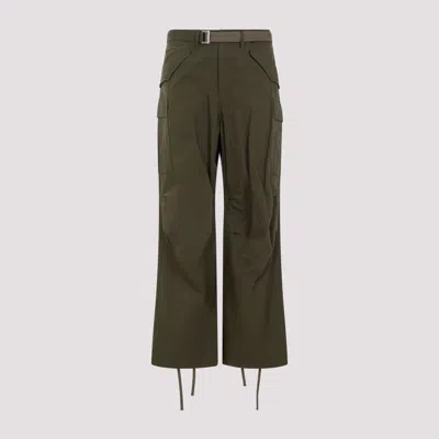 Shop Sacai Khaki Green Cotton Rip Stop Pants