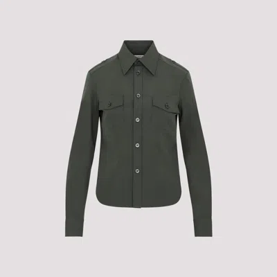 Shop Saint Laurent Khaki Cotton Military Shirt In Green