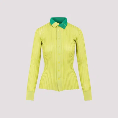 Shop Bottega Veneta Kiwi Silk Buttoned Sweater In Yellow & Orange