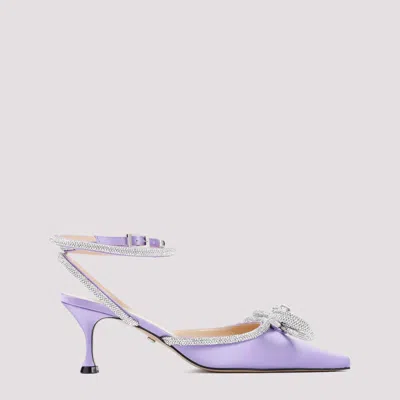 Shop Mach & Mach Lavender Satin Double Bow Kitten Heels Pumps In Pink & Purple
