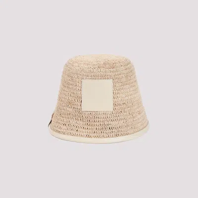 Shop Jacquemus Le Bob Soli In Ivory Leather And Raffia In Nude & Neutrals