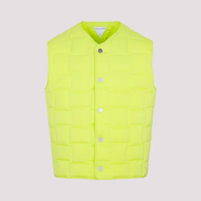 Shop Bottega Veneta Lemon Technical Nylon Intreccio Vest In Yellow & Orange
