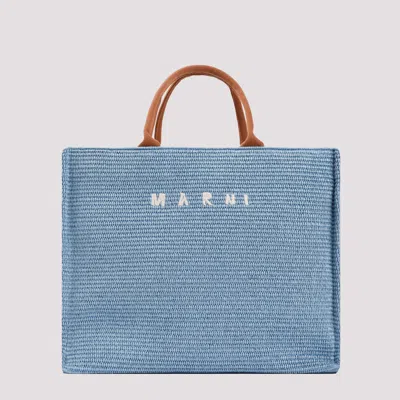 Shop Marni Light Blue Brown Large Basket Cotton Bag