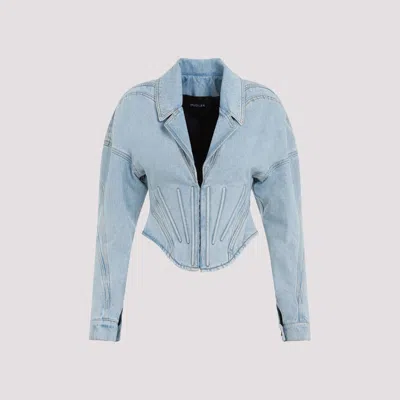 Shop Mugler Light Blue Cotton Jacket